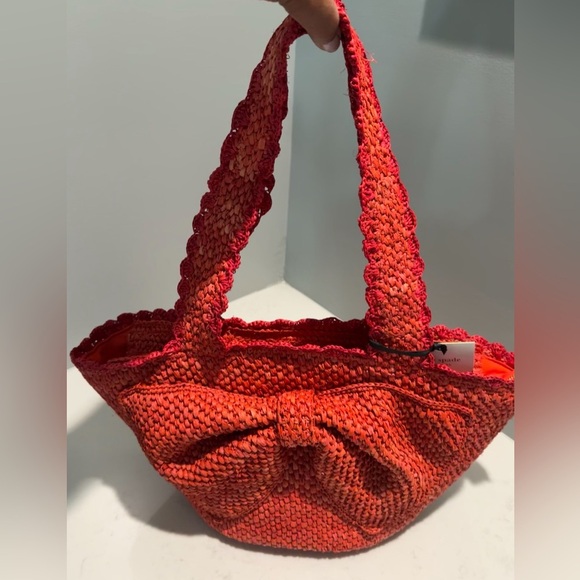 Kate Spade Limited Edition Red/Orange Big Straw Bow Bag - Picture 2 of 13